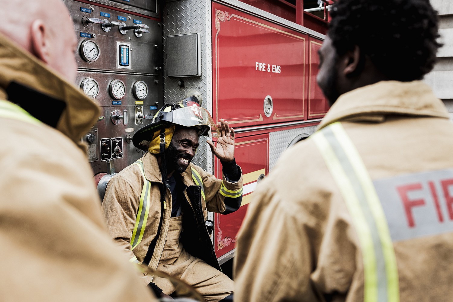 Black male model on a commercial lifestyle shoot in workwear