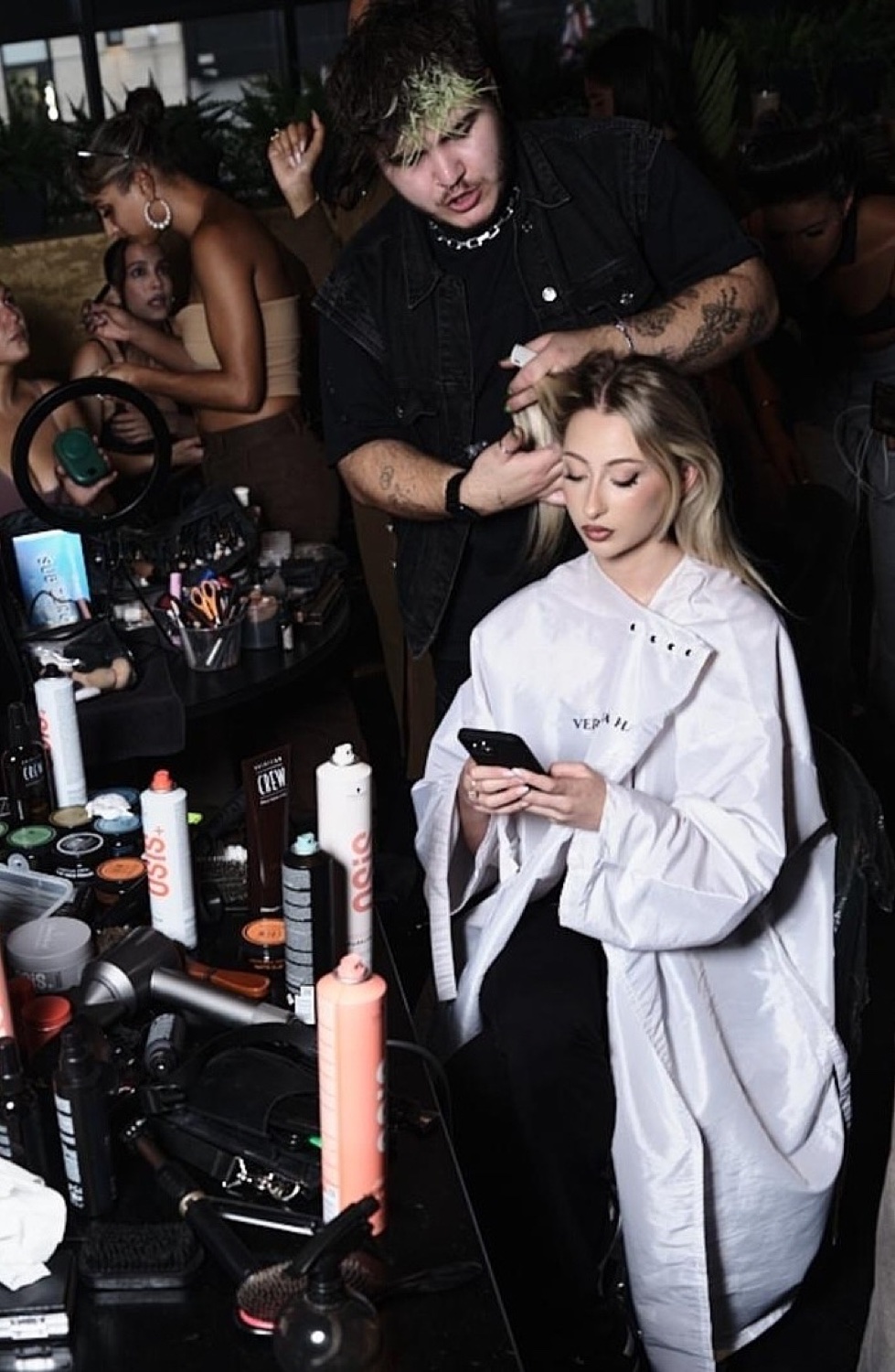 Model in the styling chair on a shoot day