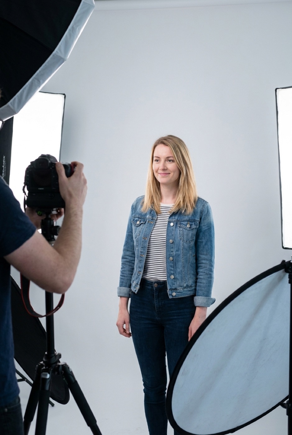 Model on a high-street e-commerce studio shoot